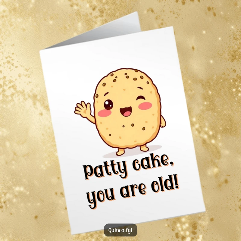 Funny free printable birthday card featuring an excited anthropomorphic quinoa patty waving hello with a big, friendly smile.