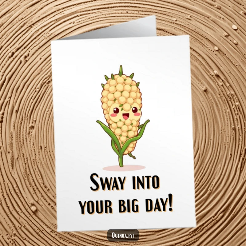 Funny Free Printable Birthday Card: Delightful quinoa stalk character doing a gentle sway, exuding calmness, perfect DIY gift.