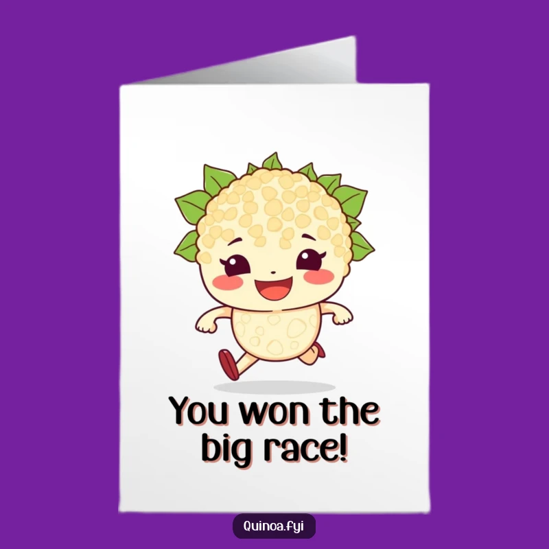 Free Printable Congrats Card: Racing Quinoa Wins Funny Downloadable Gift