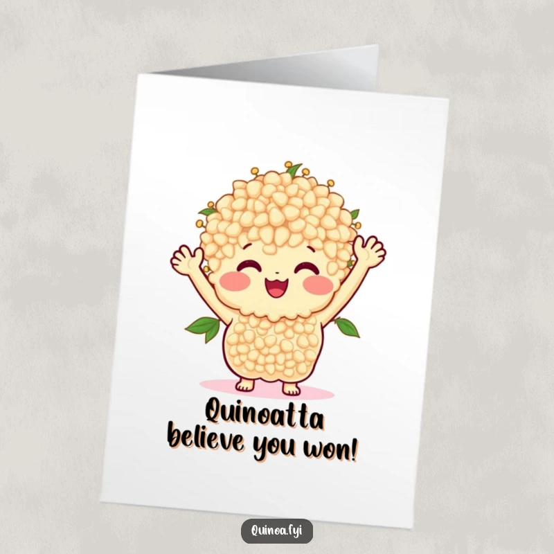 Funny Free Printable Congratulations Card: A smiling group of quinoa with arms enthusiastically waves to celebrate your success.