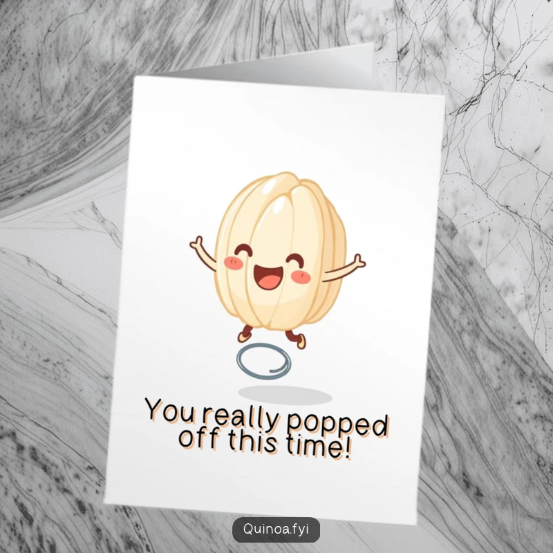 Funny Free Printable Congratulations Card: Happy Rice Grain Bouncing with Excitement on a Spring