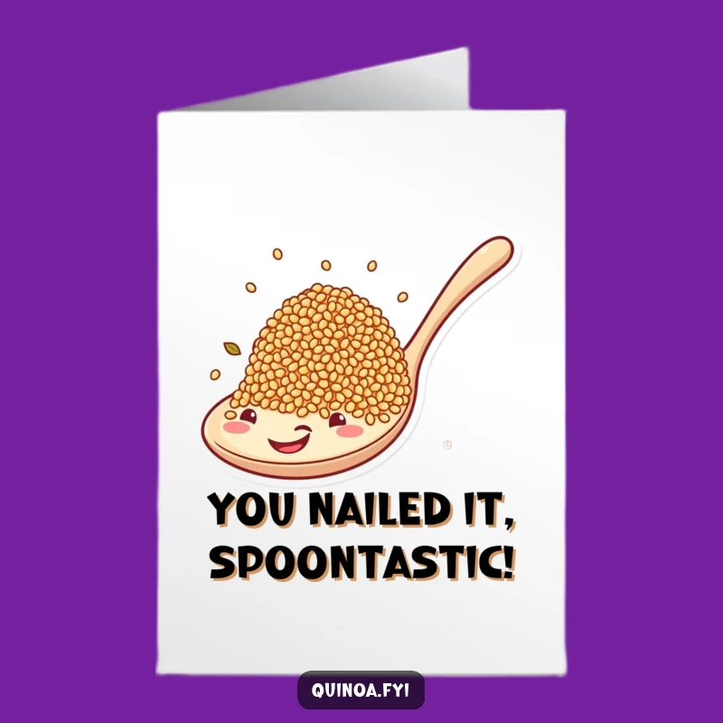 Free Printable Congrats Card: Quinoa Grains Celebrate Victory on Giant Spoon Download