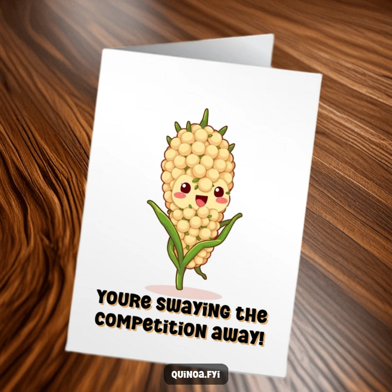 Funny Free Printable Congratulations Card: Delightful quinoa stalk character swaying gently, offering quiet congratulations, ideal DIY gift.