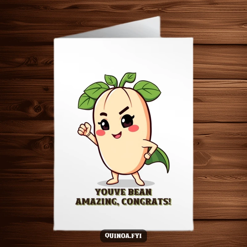Funny Free Printable Congratulations Card with a charming legume striking a superhero pose, winking with pride.