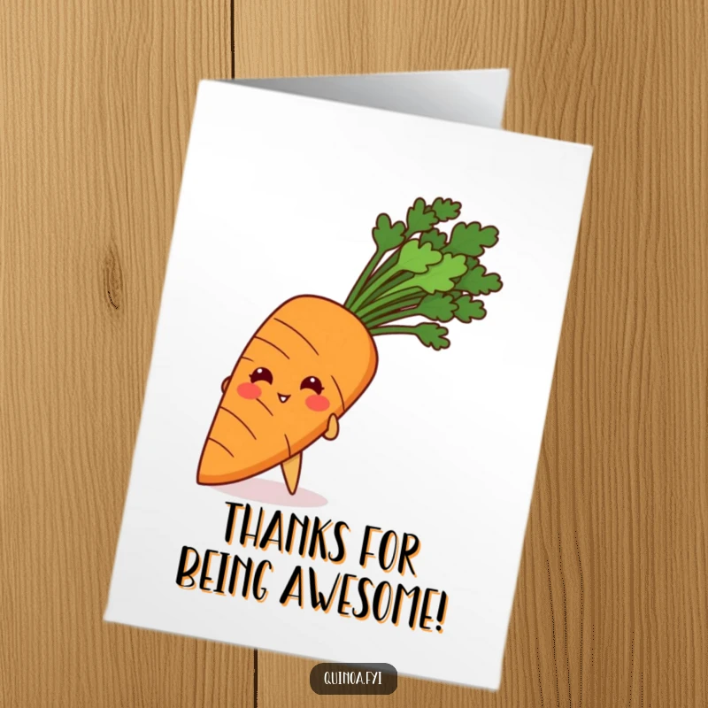 Funny Free Printable Thank You Card: Giggling Quinoa Grain Peeking from Behind Giant Carrot