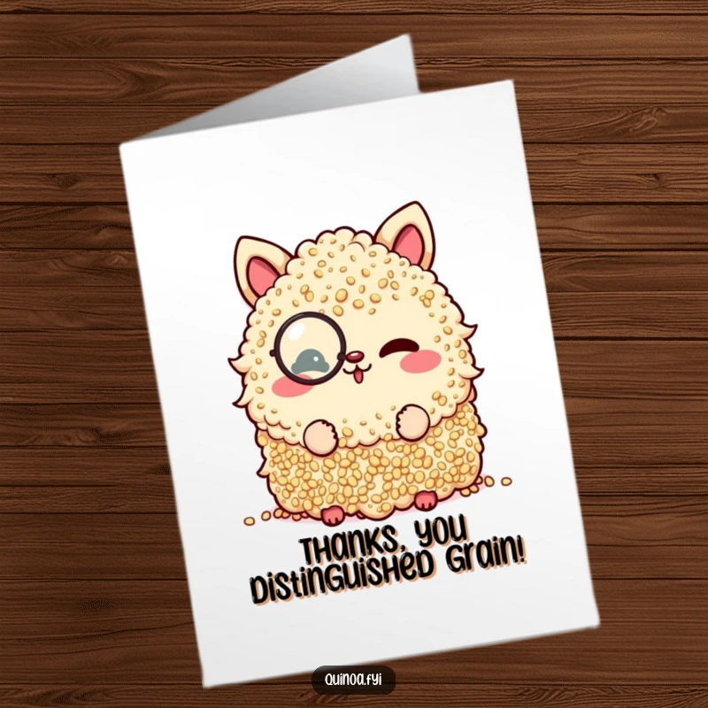 Funny Free Printable Thank You Card: Quinoa Pile with Monocle Winking Playfully in Thanks