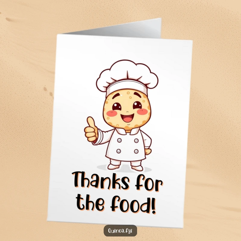 Funny Free Printable Thank You Card: A smiling quinoa chef character giving a cheerful thumbs up, a delightful downloadable gift.