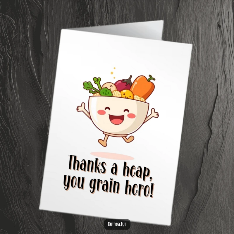 Funny Free Printable Thank You Card: Quinoa Bowl and Veggies in a Joyful Leap of Thanks