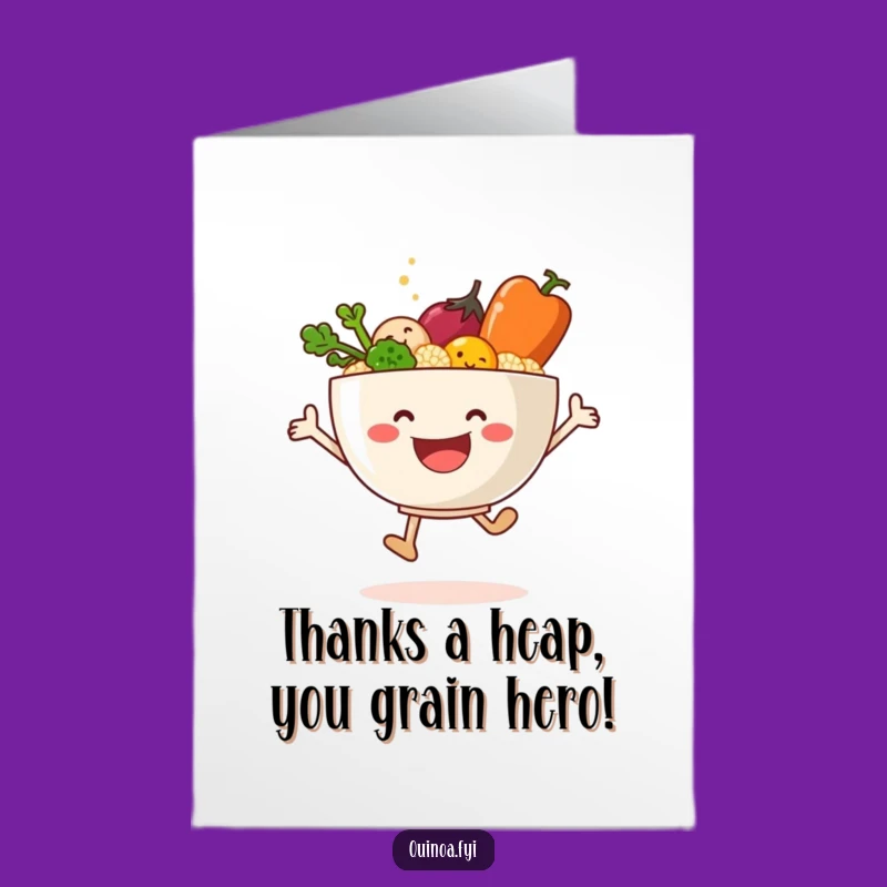 Free Printable Thank You Card: Quinoa Veggies Leap with Gratitude, Funny Downloadable Gift