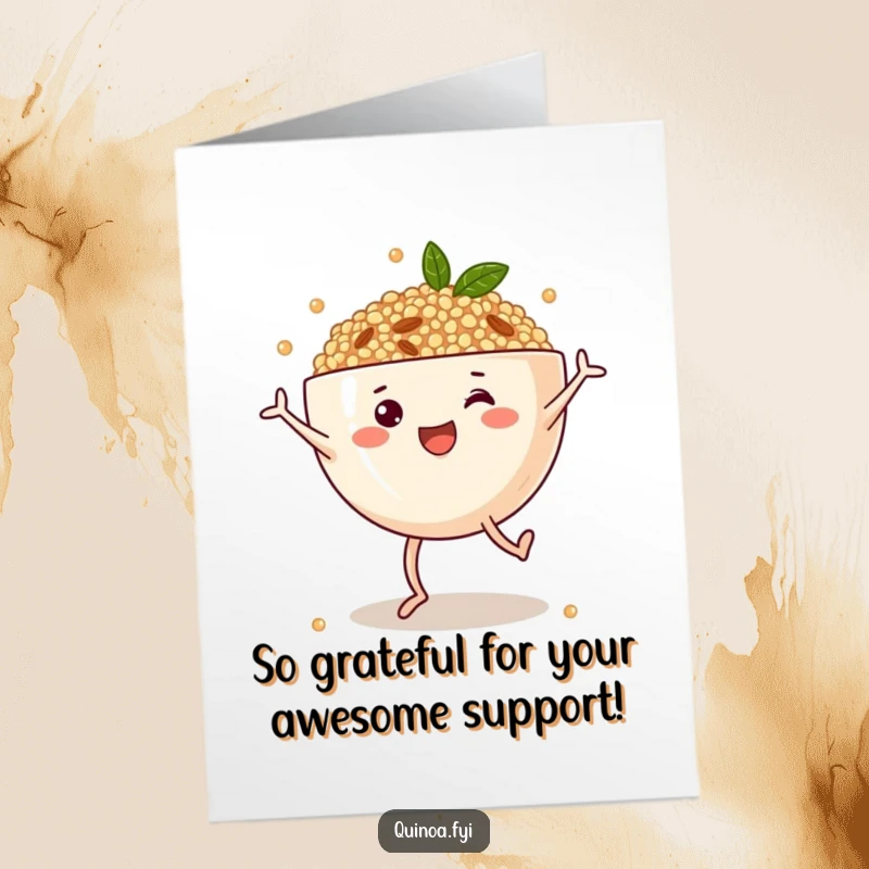 Funny Free Printable Thank You Card: Joyful Quinoa Bowl with Legs Doing a Cartwheel