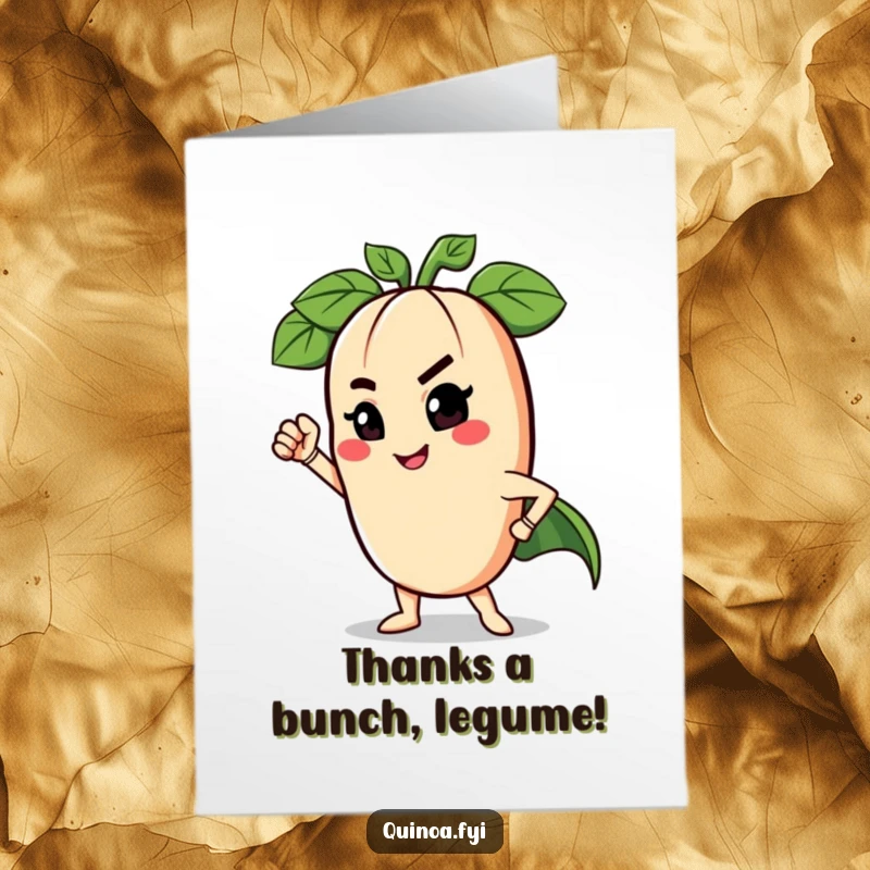 Funny Free Printable Thank You Card featuring a heroic legume winking, offering a humorous expression of gratitude.