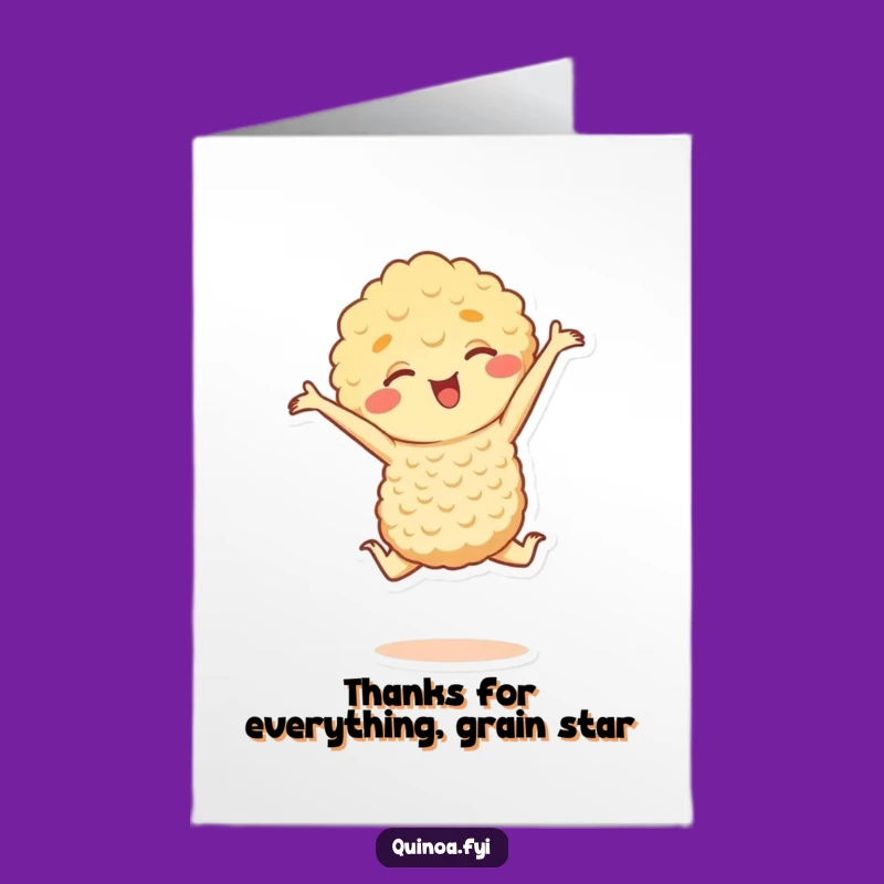 Free Printable Thank You Quinoa Card: Funny Leap Downloadable Gift for Gratefulness