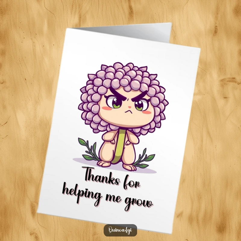 Funny Free Printable Thank You Card: Determined quinoa sprout stands tall, expressing thanks with steadfast resolve.