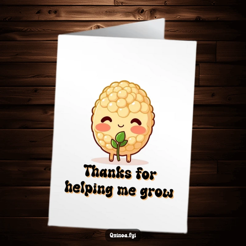 Funny Free Printable Thank You Card: A blushing quinoa grain shyly offering a tiny sprout, a symbol of humble gratitude and appreciation.