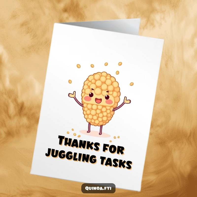 Free Printable Thank You Card: A quinoa cluster artistically juggles tiny grains, a humorous and memorable way to convey gratitude.