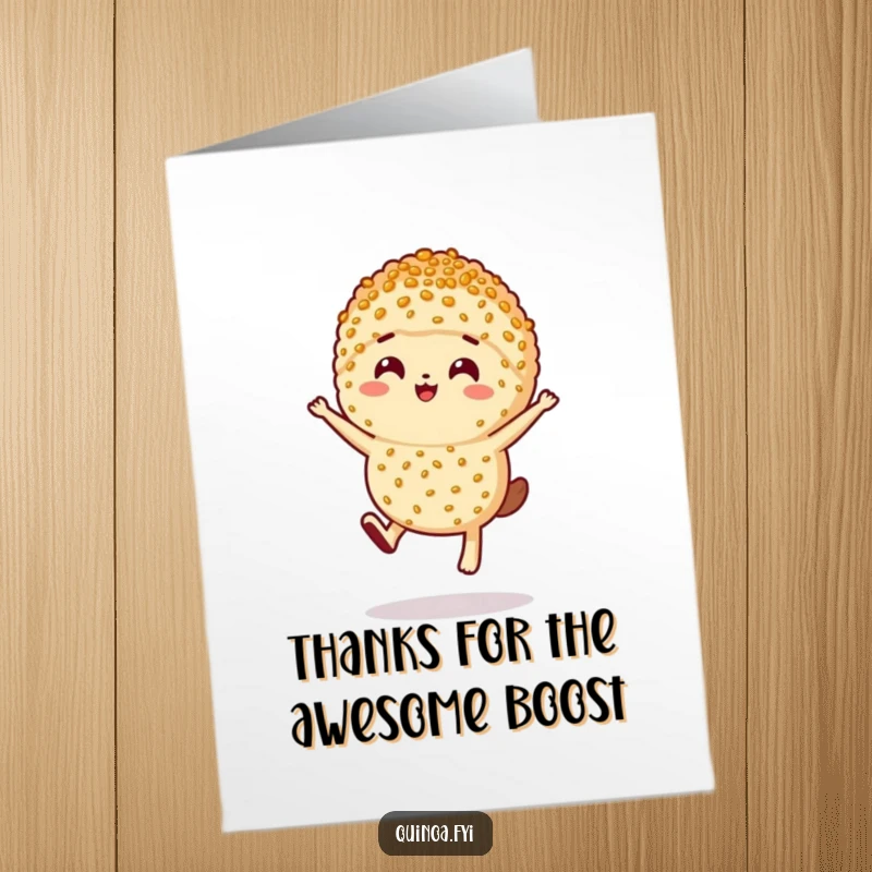 Funny Free Printable Thank You Card: A happy serving of quinoa leaps with gratitude, sending thanks with energy.