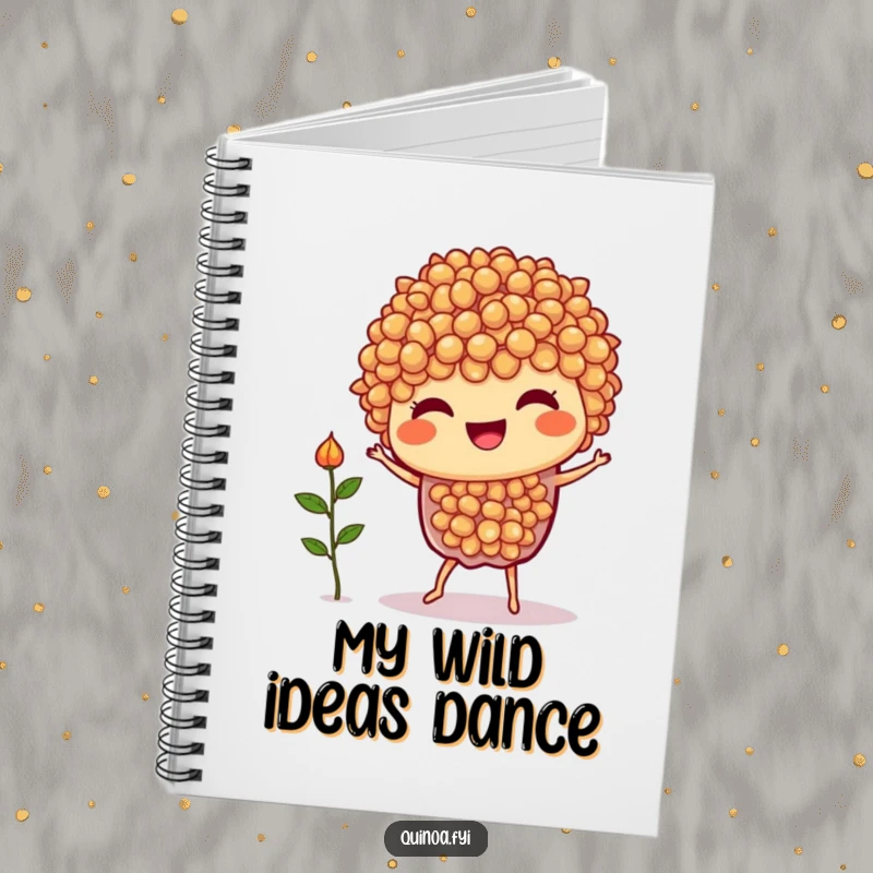 Funny Quinoa Dance Notebook: A joyful quinoa character dancing with a tiny sprout, ideal for capturing thoughts and doodles.