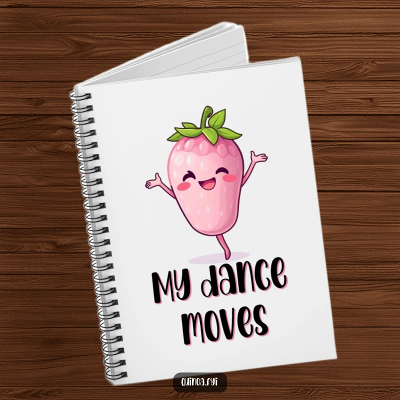 Funny Notebook: A grinning anthropomorphic berry performs a pirouette, perfect for jotting down playful ideas.