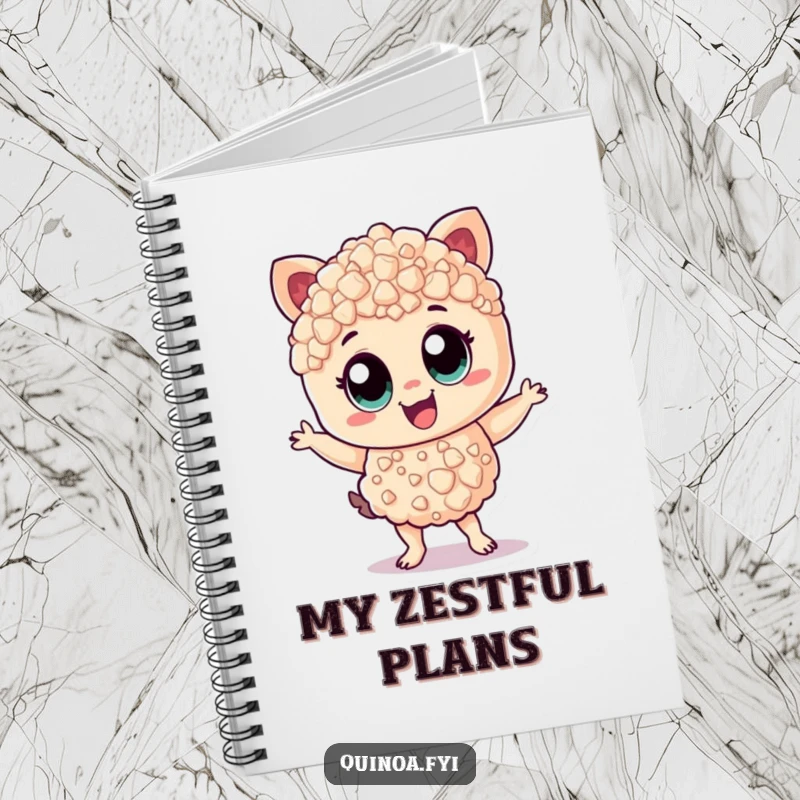 Funny Notebook: Cheerful quinoa character dancing with zest, ideal for jotting down happy thoughts.