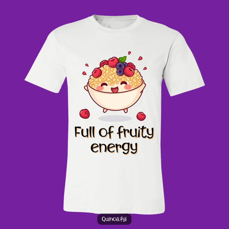 Funny Quinoa Bowl Bouncing T-Shirt: Energetic Berry Tee
