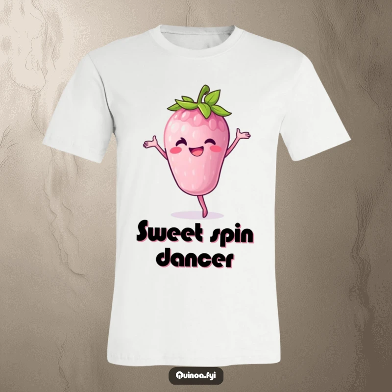 Funny T-Shirt: An anthropomorphic berry with a bright grin joyfully performs a pirouette, showcasing its enthusiastic dance moves.
