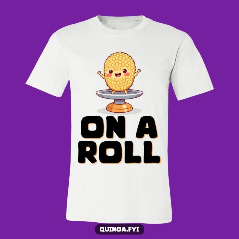 Funny Quinoa Balance T-Shirt: Happy Grain Character, Hilarious Tee for Plate Spinners