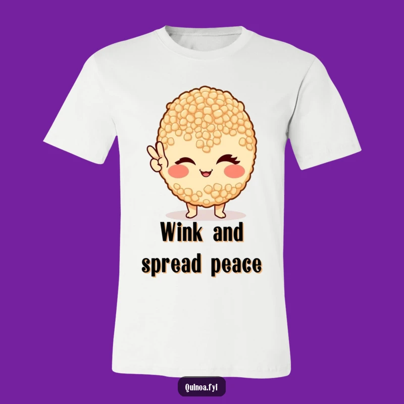 Funny Winking Quinoa Peace Sign T-Shirt - Quirky Healthy Lifestyle Tee