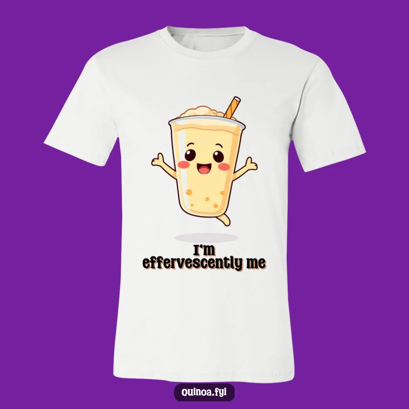 Funny Quinoa Drink Smiley Face T-Shirt, Joyful Leap Design, Perfect Funny Gift for Health Nuts