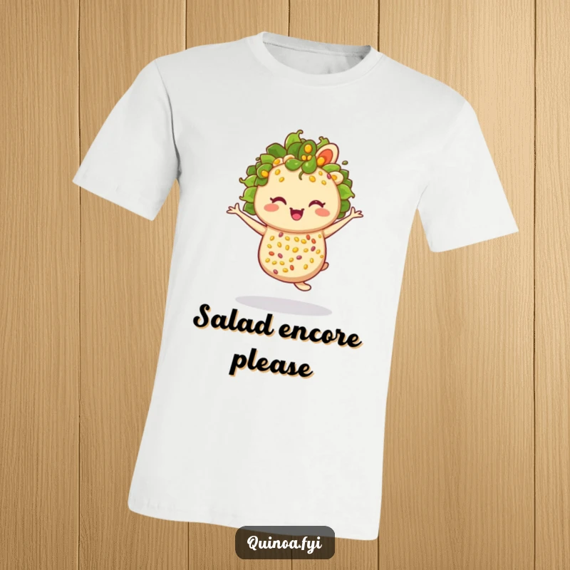 Funny anthropomorphic quinoa salad winking and twirling creatively, a lively and cheerful food character.