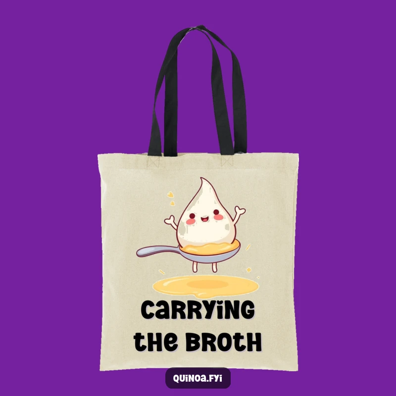Funny Broth Droplet Tote Bag - Carry Happiness with Spoon-Riding Humor