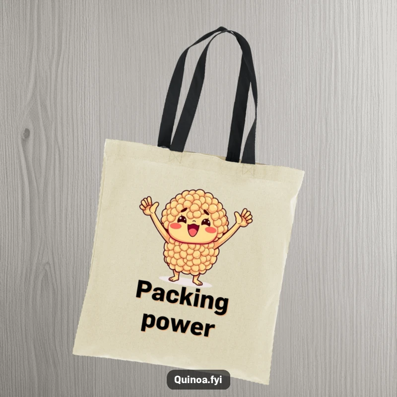 Funny Quinoa Tote Bag: Determined quinoa cluster with raised arms signifies motivation and healthy goal achievement.
