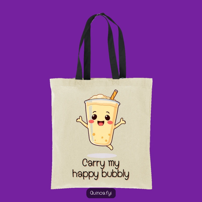 Funny Quinoa Drink Tote Bag, Smiley Face Joyful Leap, Eco-Friendly Funny Gift Accessory