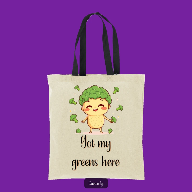 Funny Quinoa Juggling Tote Bag: Carry Your Essentials with a Grinning Veggie Character, Perfect Funny Tote