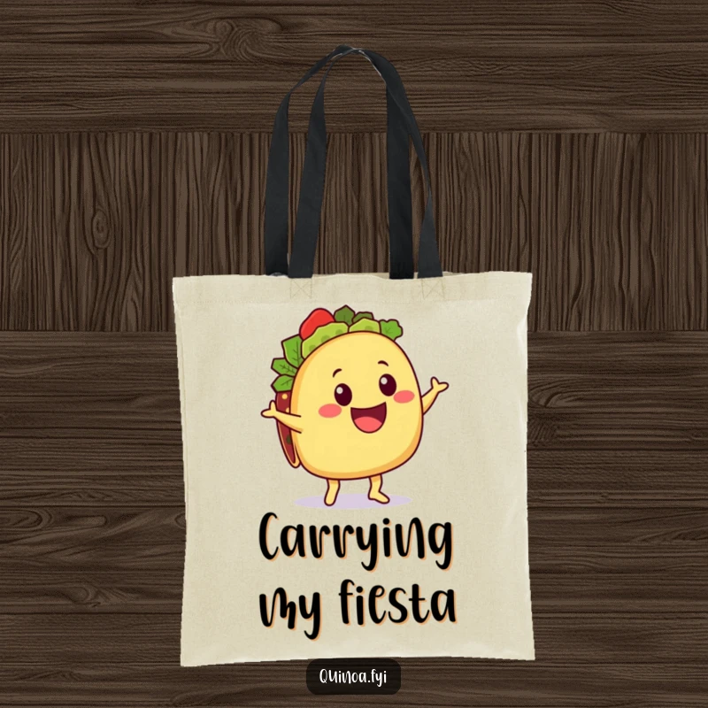 Funny Taco Tote Bag: A delighted taco character with a quinoa filling doing a happy shimmy, perfect for carrying goodies and good vibes.