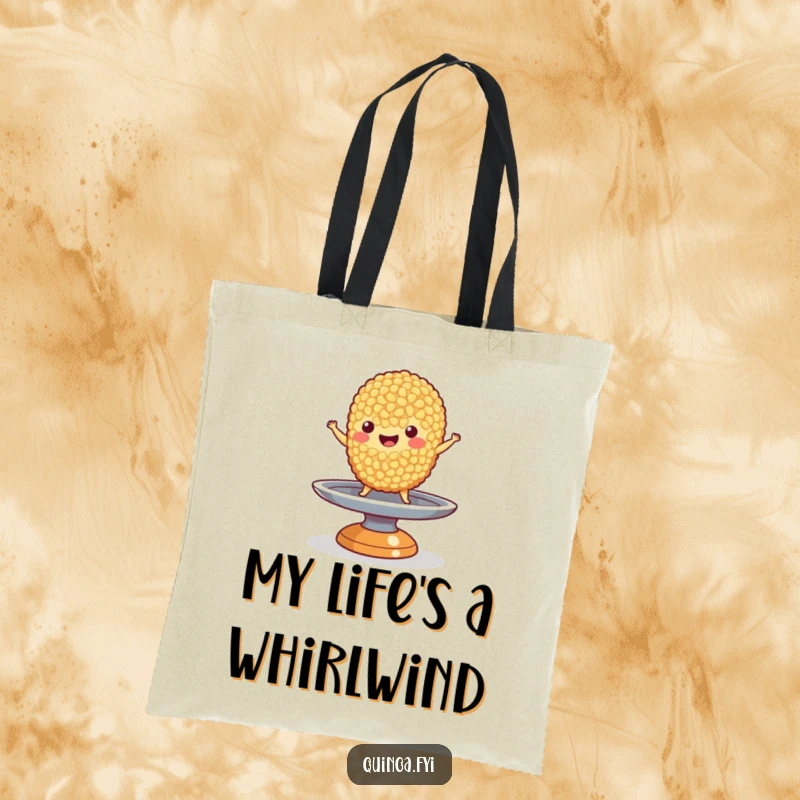 Funny Quinoa Tote Bag: A happy quinoa grain character balancing expertly on a tiny spinning plate, ready for everyday adventures.