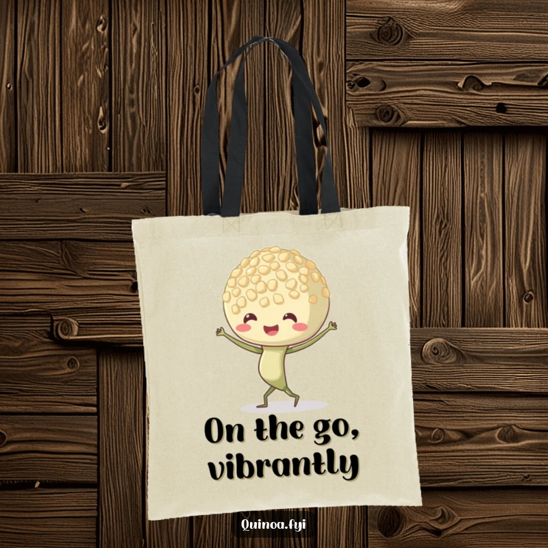 Funny Quinoa Sprout Tote Bag featuring a dancing character with lively, wiggling roots, perfect for carrying items with flair.